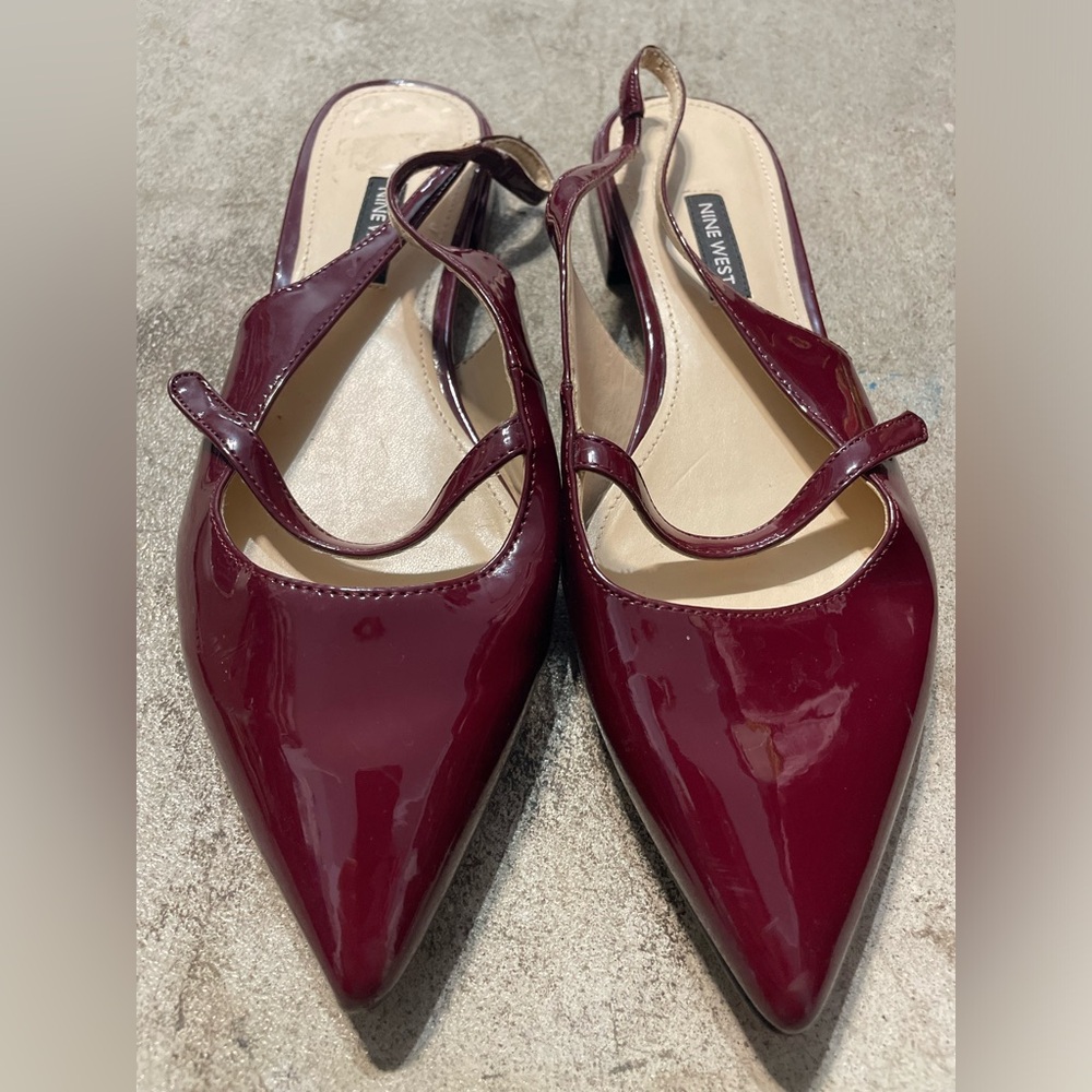 Nine West Maroon Mary Jane Sling Back Flats for Women